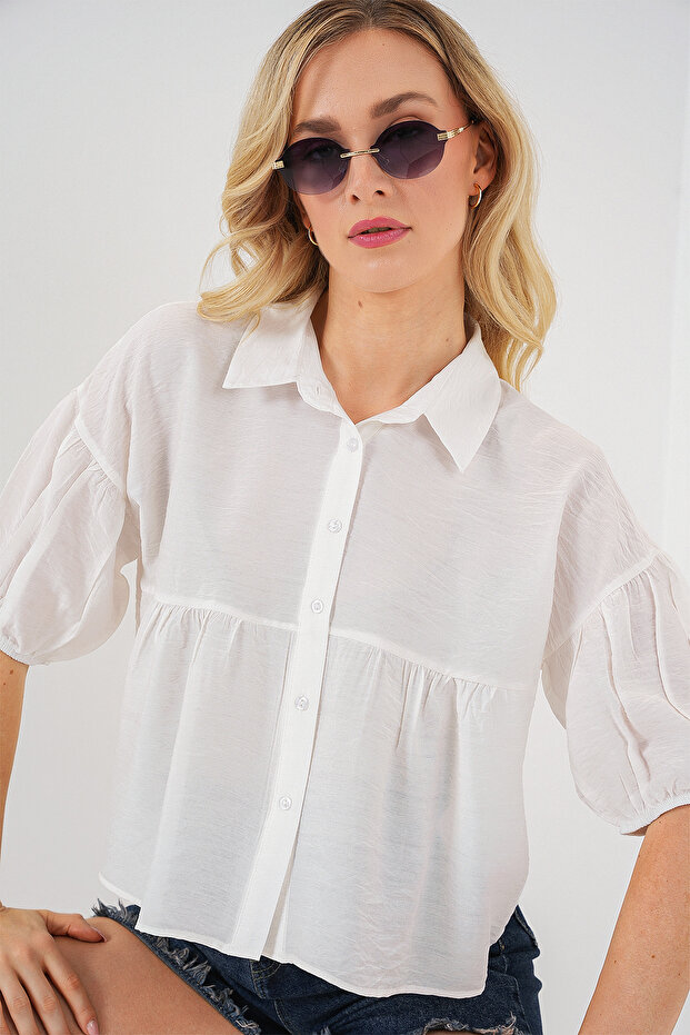 Women's Short Sleeve Crop Shirt 20335 - White