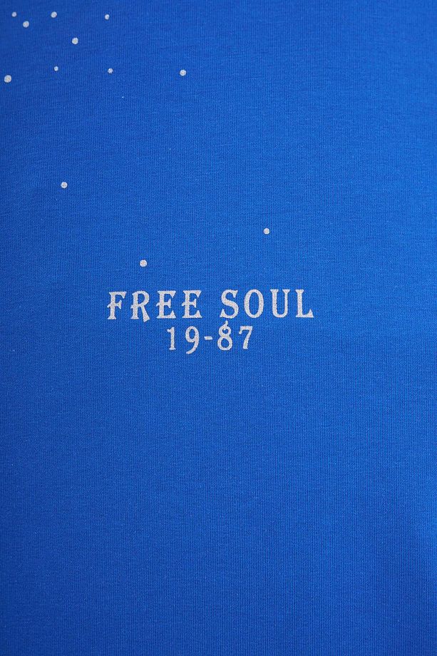 Erkek Free Soul Glowing Printed Oversize Soft Mavi Tişört - 3