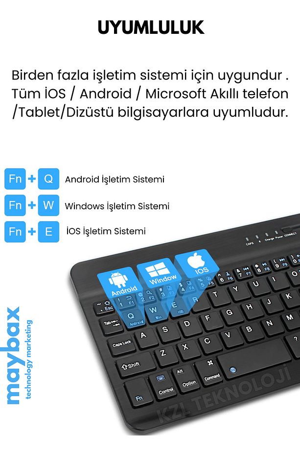 Tüm Cihazlara Uyumlu Akıllı Taşınabilir Şarjlı Kablosuz Bluetooth & Wireless Klavye Mouse Seti - 3