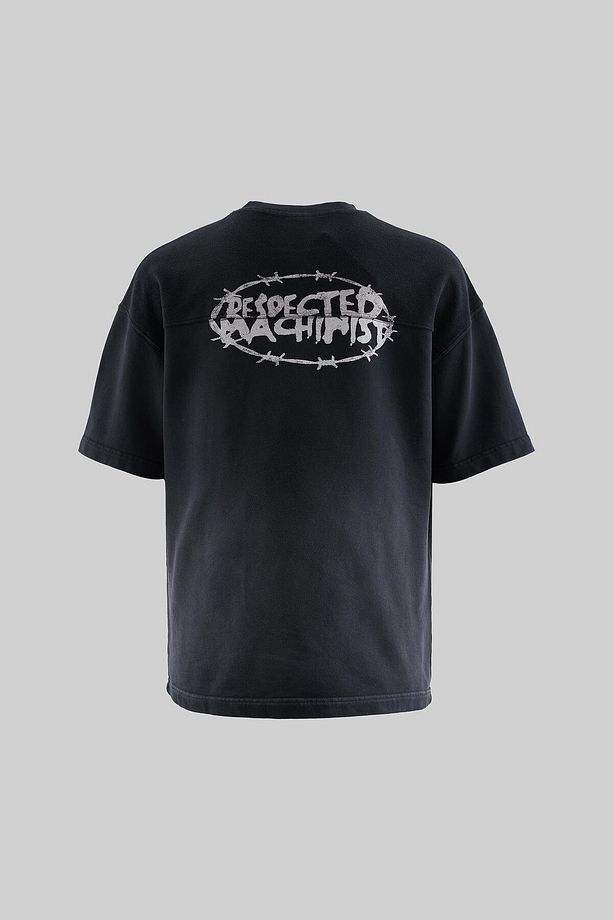Erkek Effected And Logo Printed Washed Oversize Siyah Tişört - 1