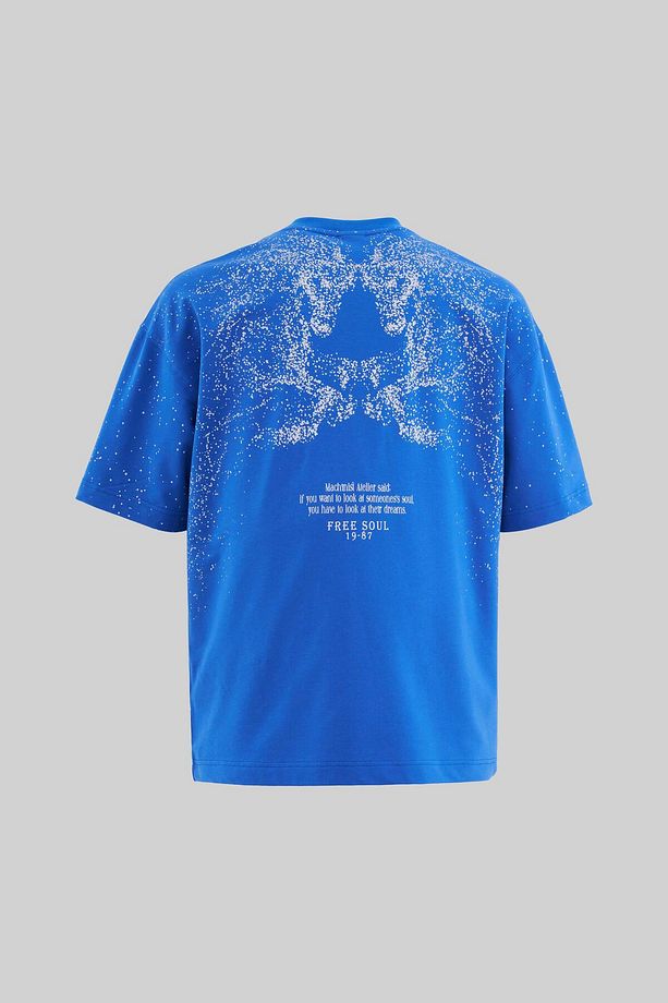 Erkek Free Soul Glowing Printed Oversize Soft Mavi Tişört - 1