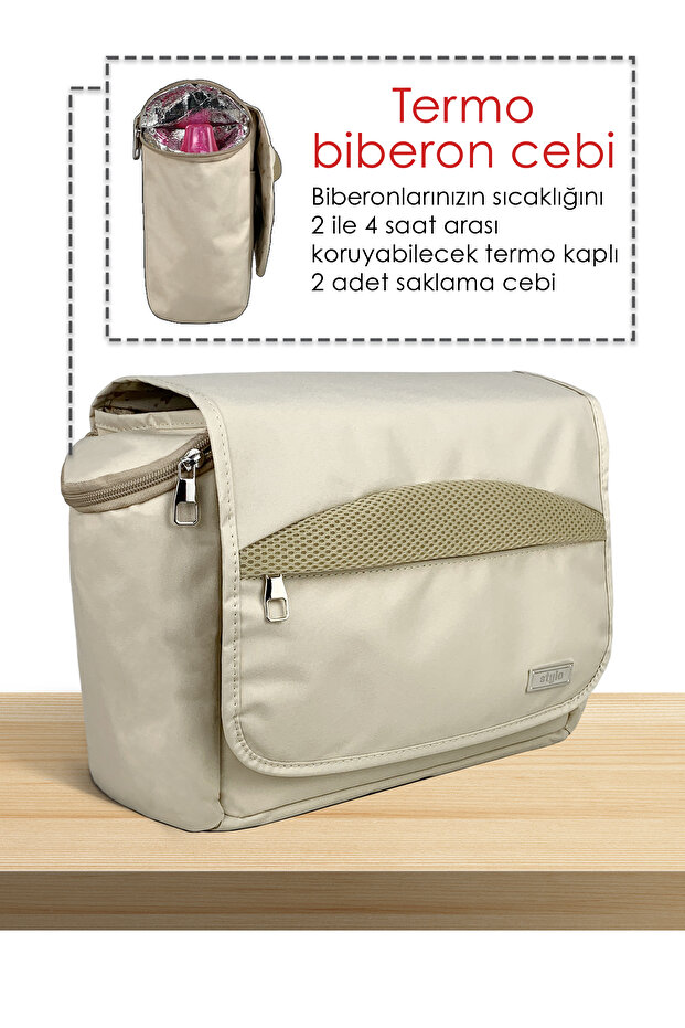Stroller Bag Bebek Arabası ve Omuz Çantası X Pro Termos Bölümlü - Bej - 5