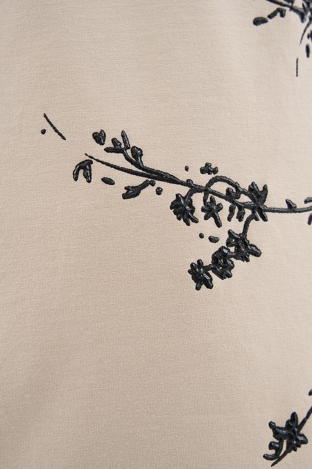 Erkek Floral 3D Printed Oversize Soft Bej Tişört - 4