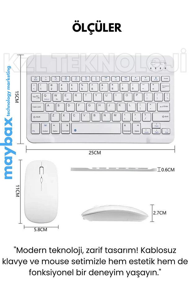 Tüm Cihazlara Uyumlu Akıllı Taşınabilir Şarjlı Kablosuz Bluetooth & Wireless Klavye Mouse Seti - 2