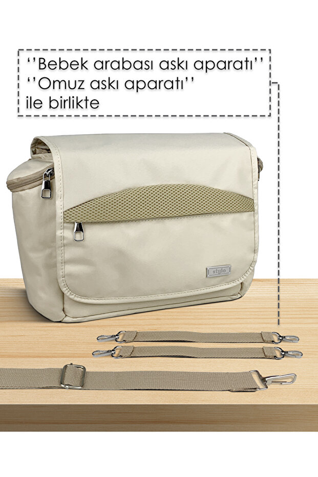 Stroller Bag Bebek Arabası ve Omuz Çantası X Pro Termos Bölümlü - Bej - 6
