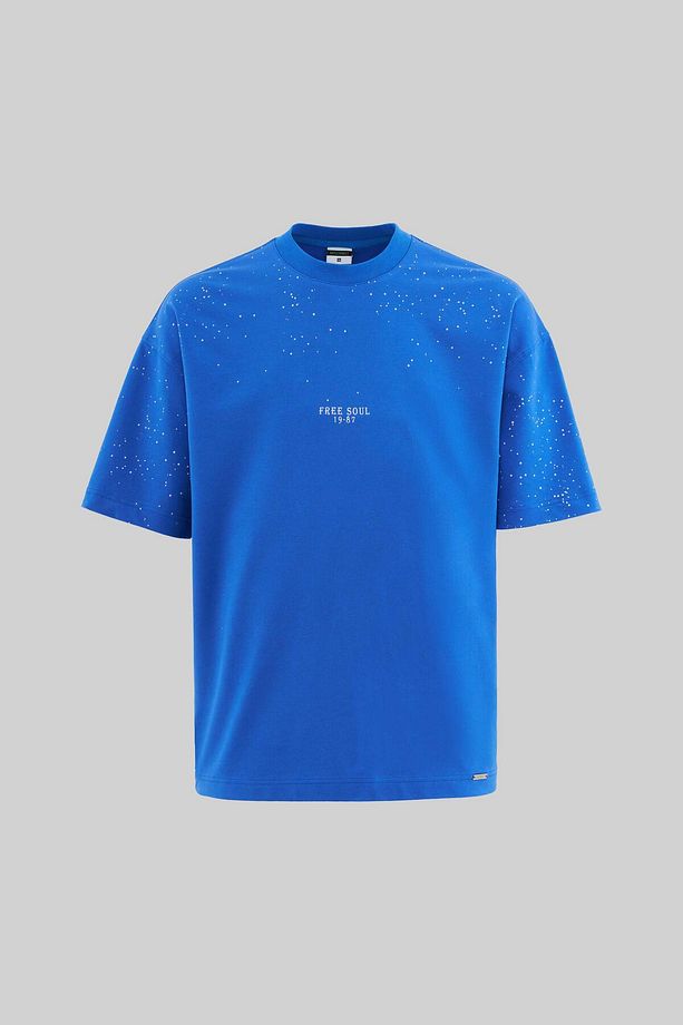 Erkek Free Soul Glowing Printed Oversize Soft Mavi Tişört - 2