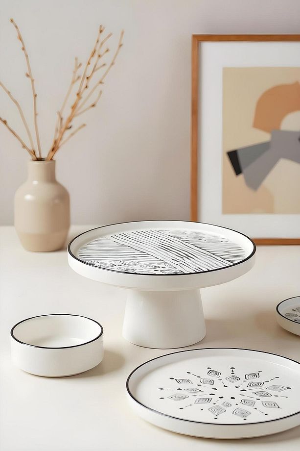 11 Parça Stackable 6 Kişilik Kahvaltı Takımı – Ayaklı Sunum Tabaklı Ethnical Desenli Set - 4