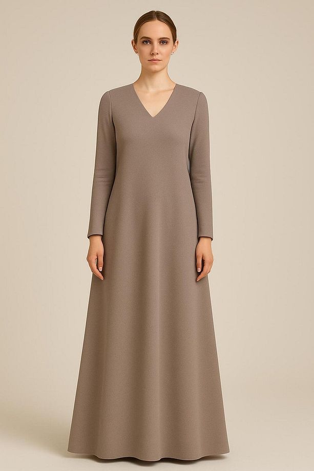 V-Yakalı & Astarlı Oversize Maxi Krep Şık Abaya Elbise - 1