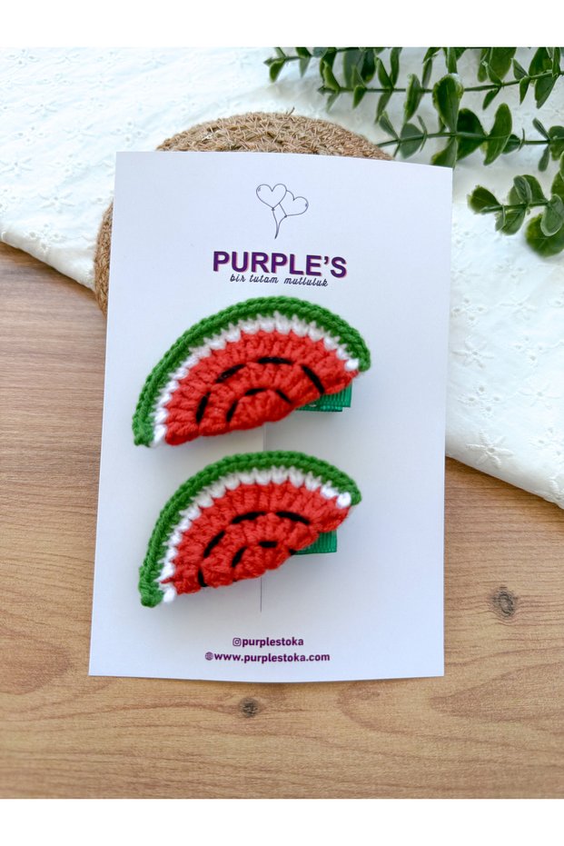 Pack of 2 Hand Knitted Watermelon Slice Baby Kids Women's Clamp Buckle