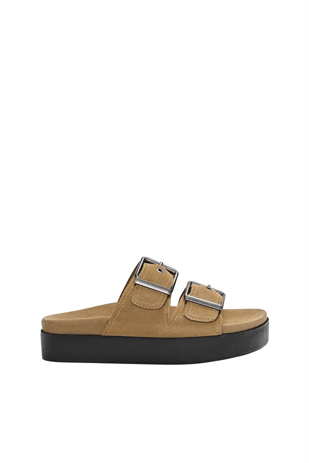 Tokalı ve kalın tabanlı deri terlik - 3