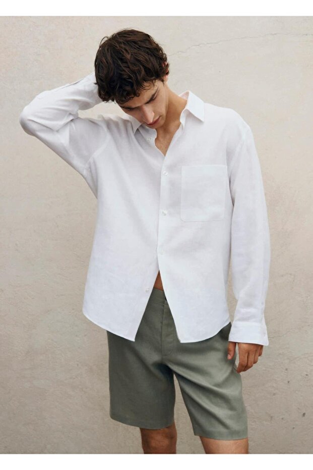 Cepli %100 keten gömlek - 7