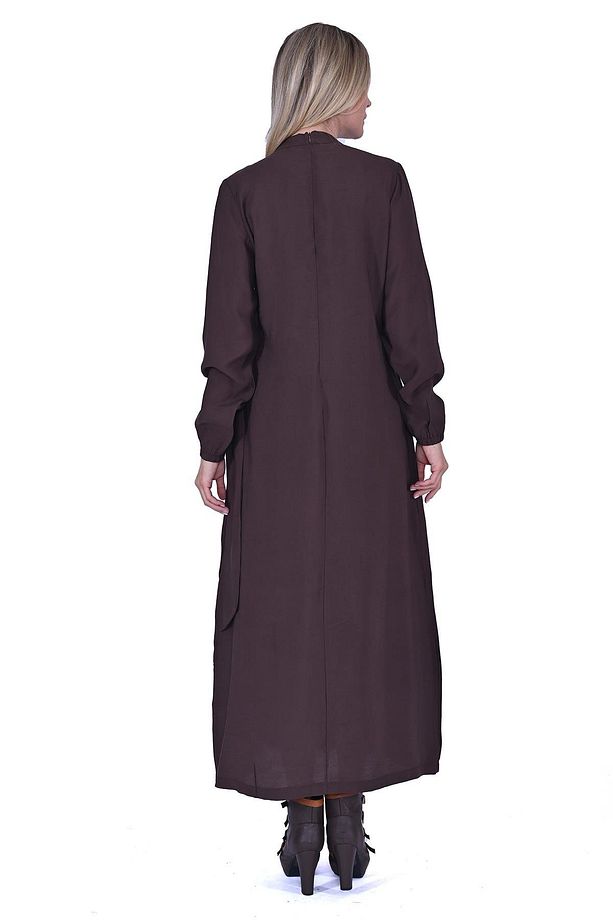 Yan Bağcıklı Elbise KAHVE - 3