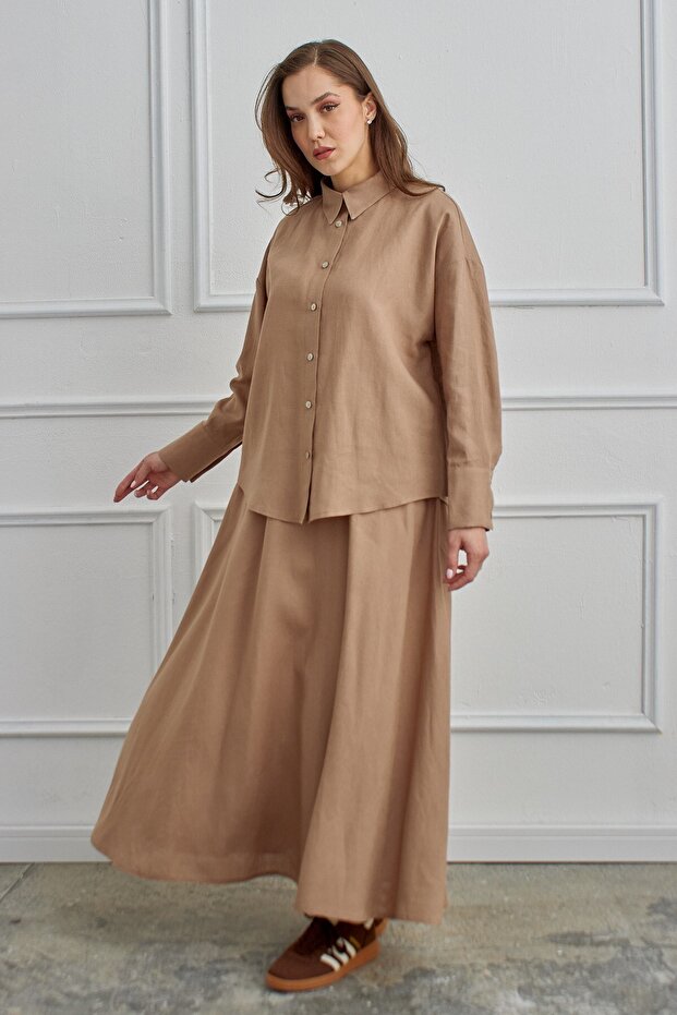 Azur Linen Skirt Suit Mink