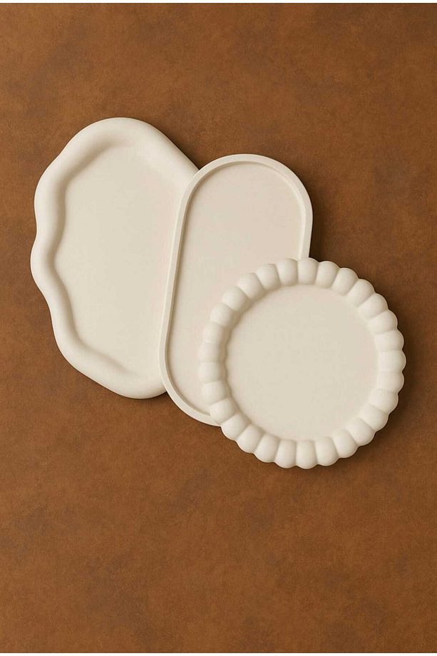 Üçlü Takı Tabağı Dekoratif Alçı Süs Eşyası 15 X 15 Tbk-1013 Üçlü Set - 3
