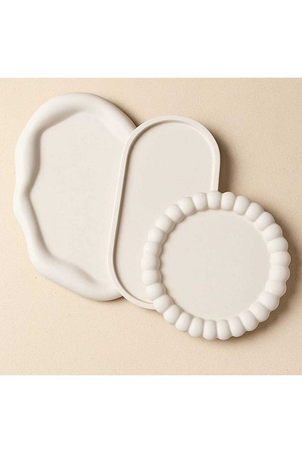 Üçlü Takı Tabağı Dekoratif Alçı Süs Eşyası 15 X 15 Tbk-1013 Üçlü Set - 2