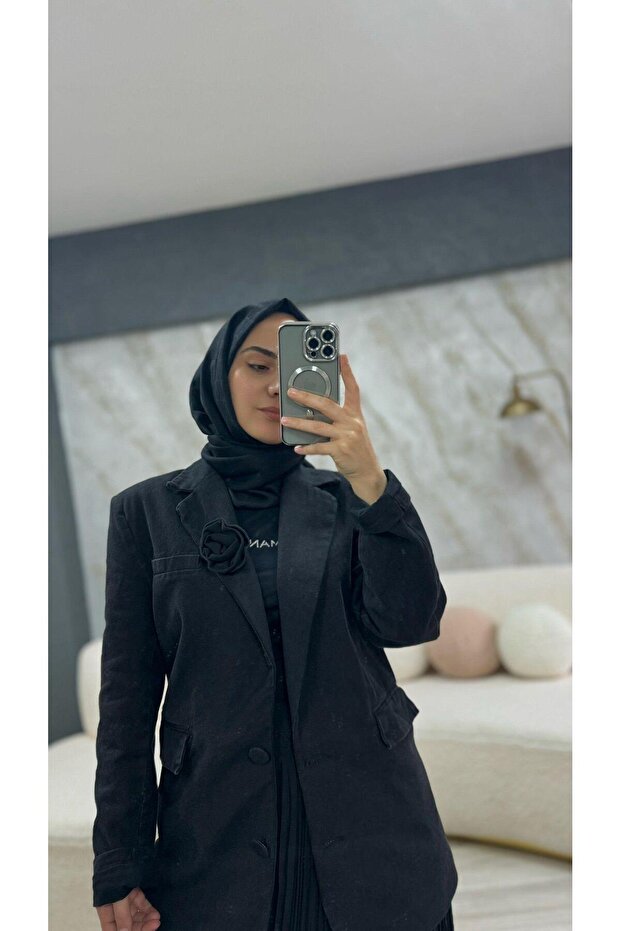 Denim Blazer Ceket Antrasit - 1