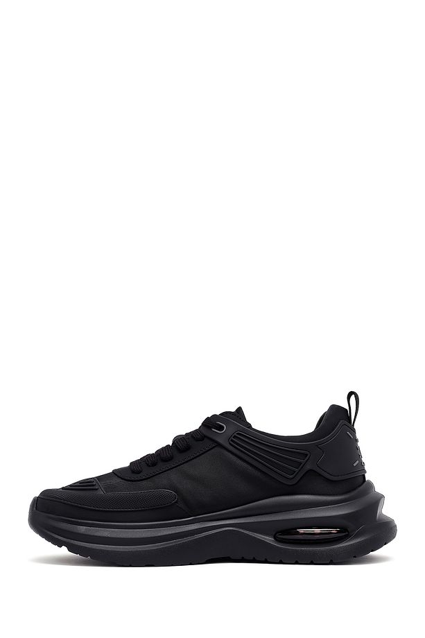 Erkek Siyah Bağcıklı Kalın Tabanlı Kumaş Sneaker 25SFD69226F - 2