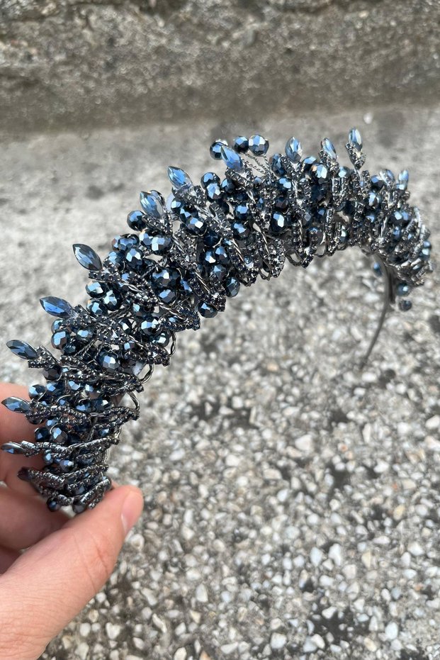 Salome Navy Blue Bridal Henna Crown High Quality Special Occasion Accessory Women Crown Hair Accessory