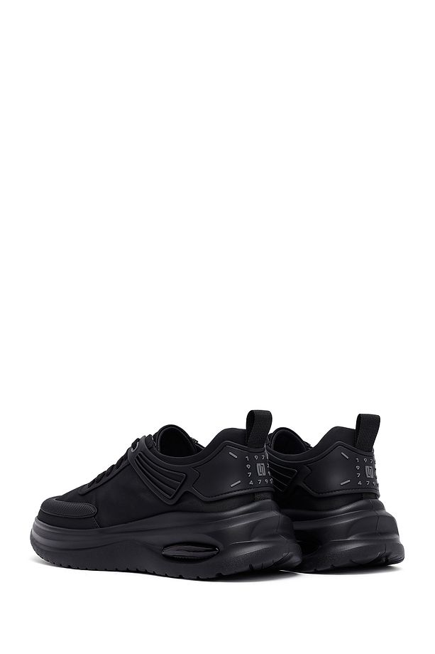 Erkek Siyah Bağcıklı Kalın Tabanlı Kumaş Sneaker 25SFD69226F - 5