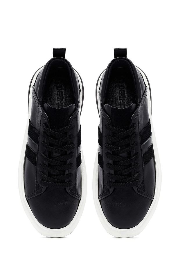 Erkek Siyah Bağcıklı Kalın Tabanlı Deri Sneaker 25SFD688518 - 7