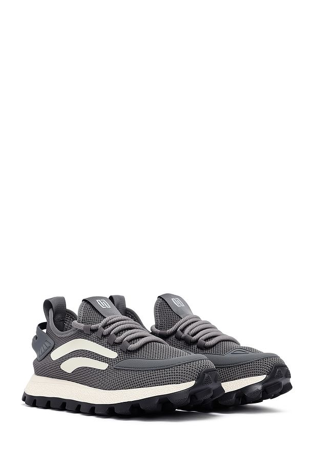 Erkek Gri Bağcıklı Kalın Tabanlı Kumaş Sneaker 25SFD69406F - 3
