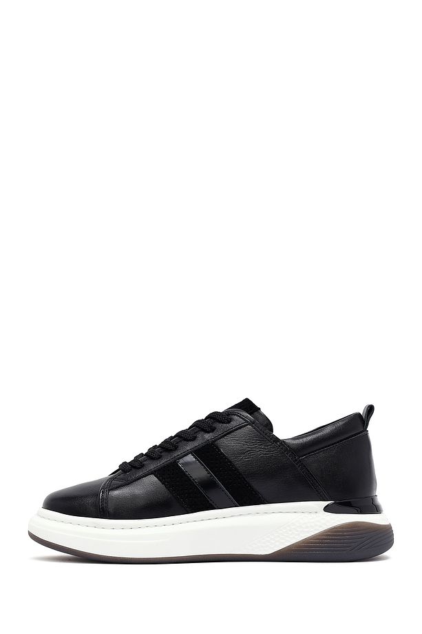 Erkek Siyah Bağcıklı Kalın Tabanlı Deri Sneaker 25SFD688518 - 2