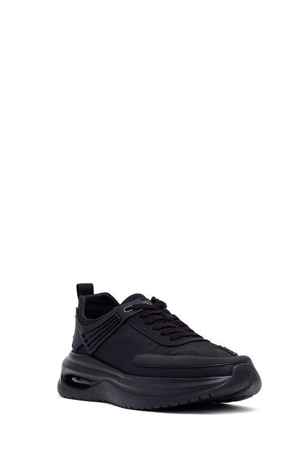 Erkek Siyah Bağcıklı Kalın Tabanlı Kumaş Sneaker 25SFD69226F - 6