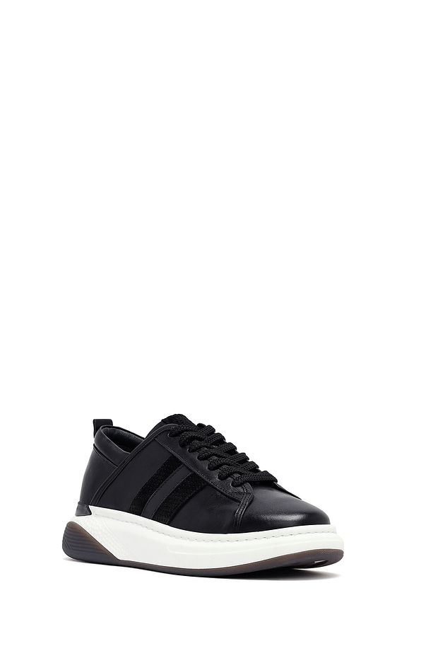 Erkek Siyah Bağcıklı Kalın Tabanlı Deri Sneaker 25SFD688518 - 6