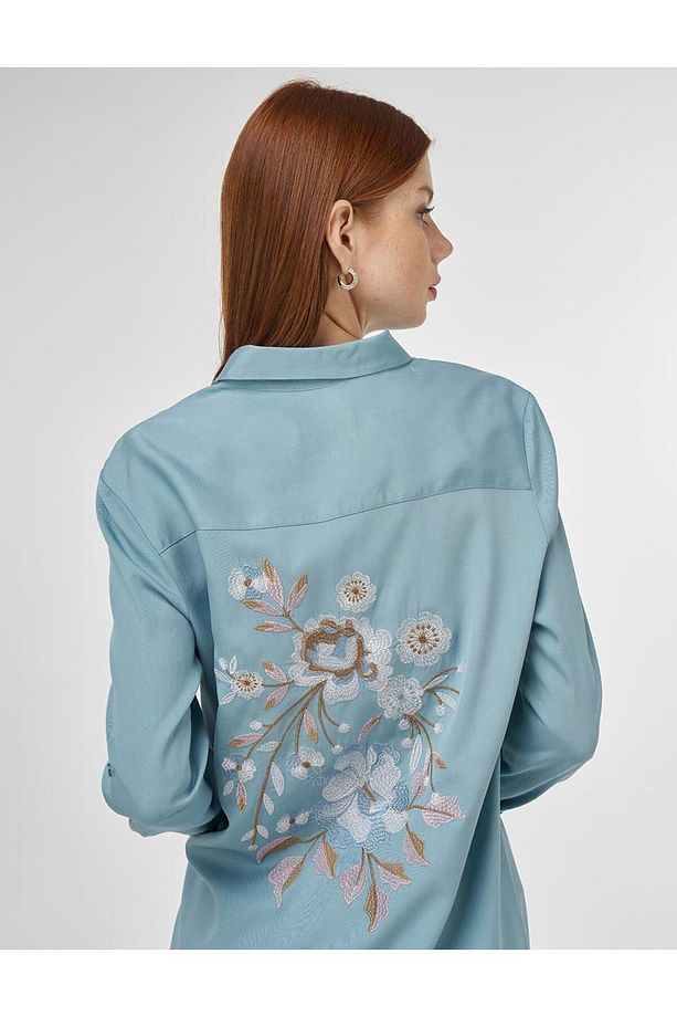 Nakış İşlemeli Lyocell Tunik Havacı Mavi - 6