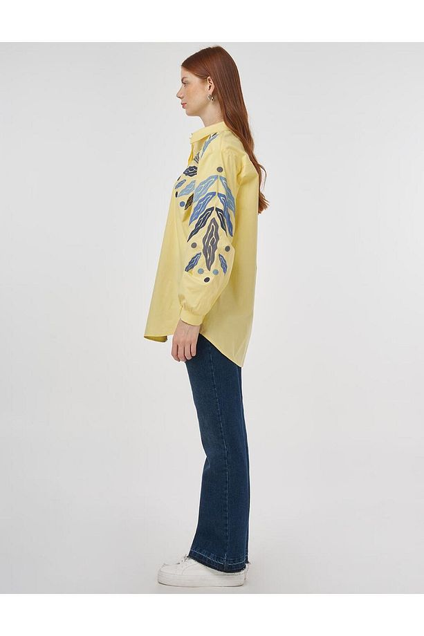 Nakış İşlemeli Pamuklu Tunik Limoni - 4
