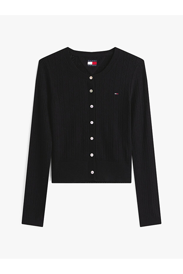 Szybki kardigan z okrągłym dekoltem i wzorem pointelle - 4