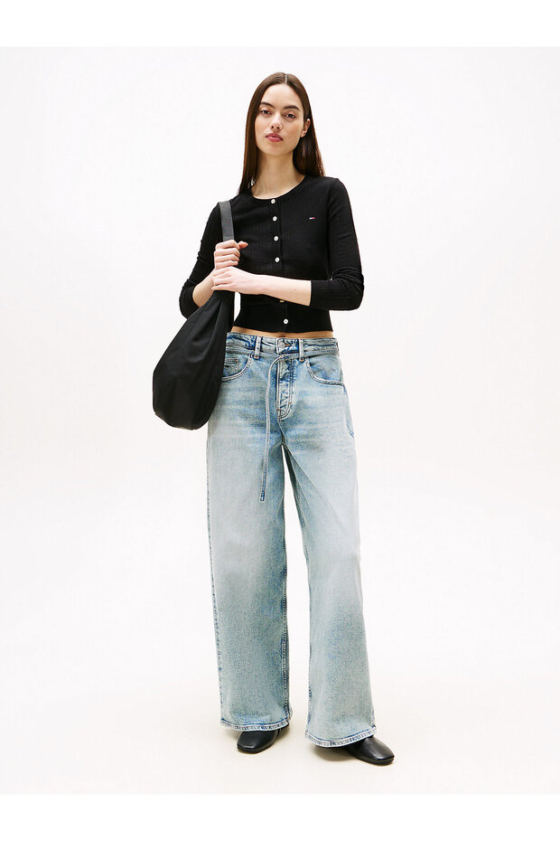 Szybki kardigan z okrągłym dekoltem i wzorem pointelle - 2