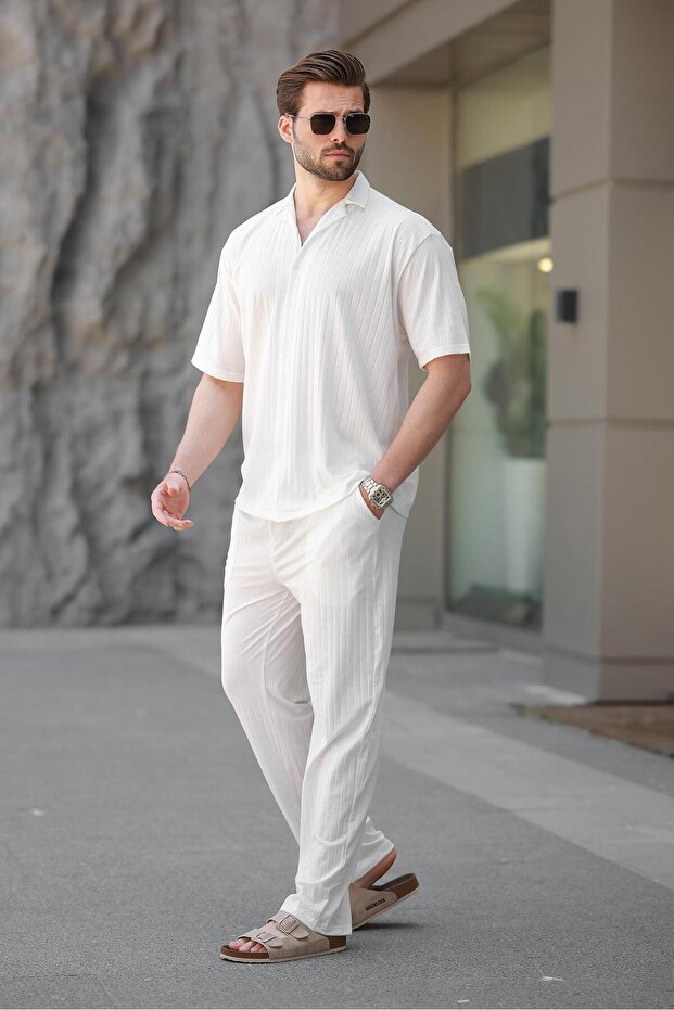 بدلة قميص بيضاء أساسية للرجال E7315 - 4