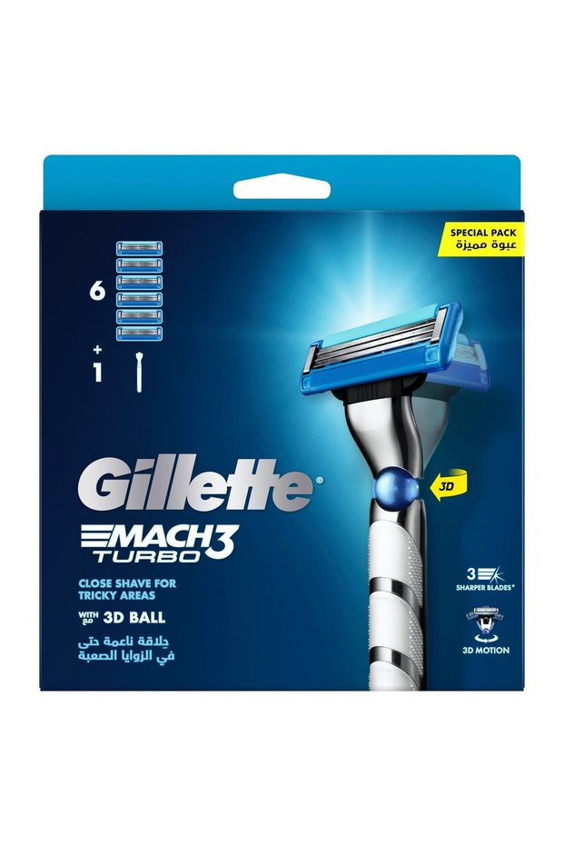 Mach3 Turbo 3D Motion Razor 1 Handle + 6 Blades for Enhanced Flexibility, Comfort