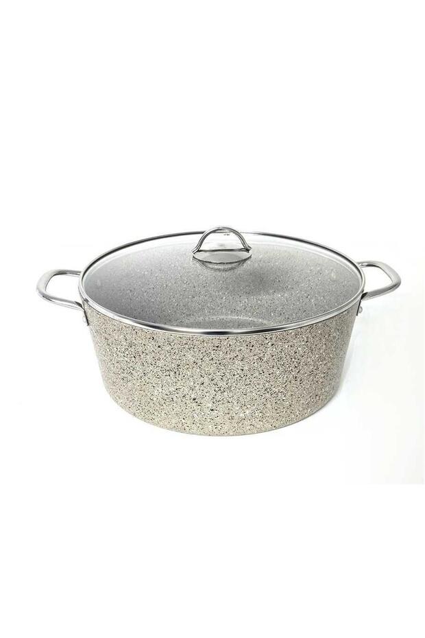 3109 - 2 Pieces - Biogranit, 36X14,5 cm - 13 Liters, Large, Deep Pot Sand Beige Body, Platinum Detail