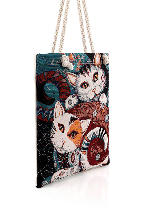 حقيبة كتف منسوجة بنمط القطة - 2