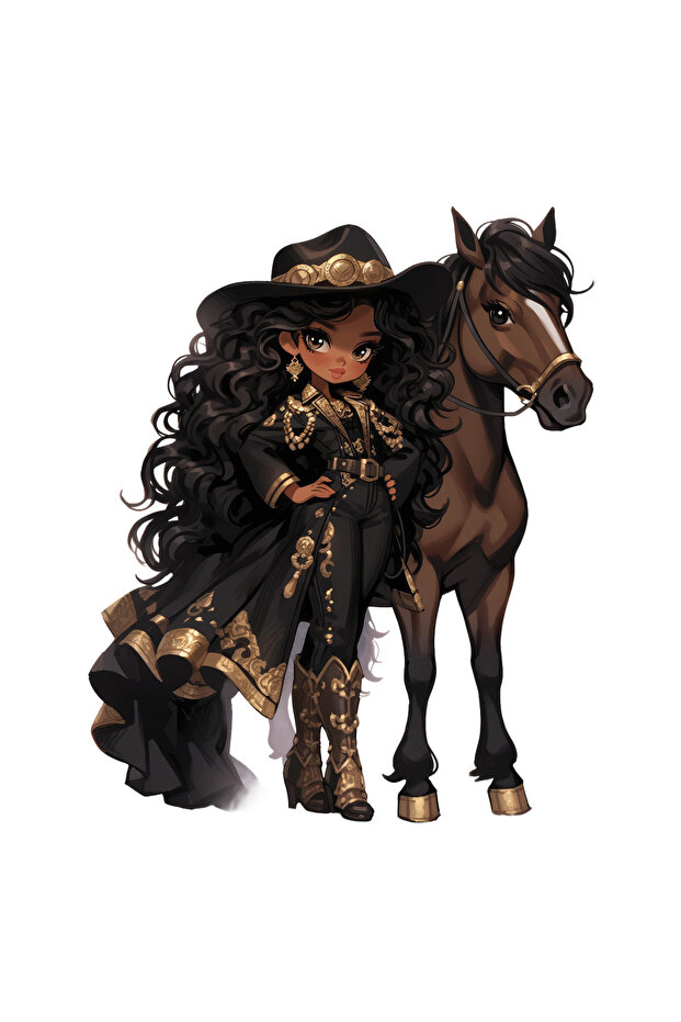Cowgirl with Black Gold Dress Wall Sticker