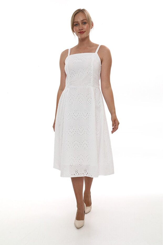 Askılı Ip Detaylı Astarlı % Pamuk Vual Elbise 437 - 3