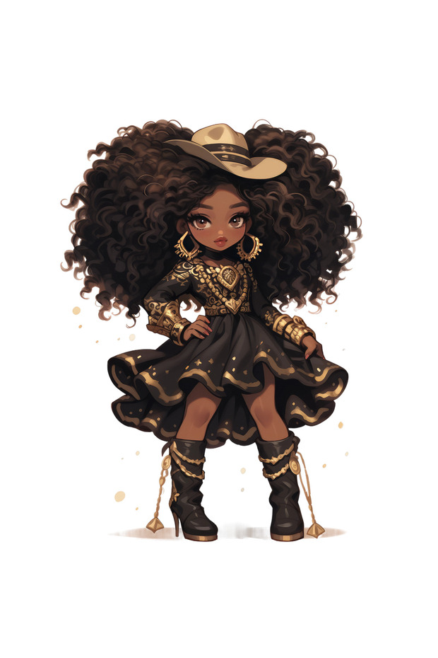 Cowgirl with Blue and Gold Patterned Dress and Hat Wall Sticker