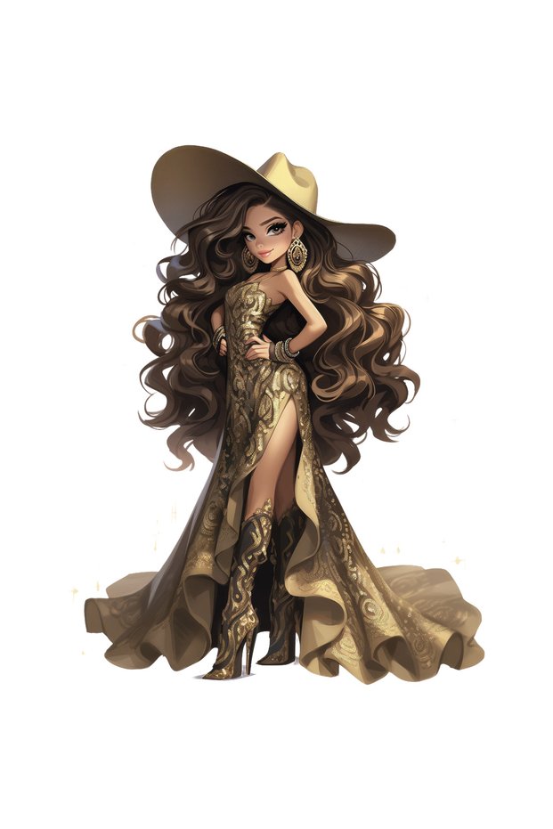 Cowgirl in Long Layered Gold Dress Wall Sticker