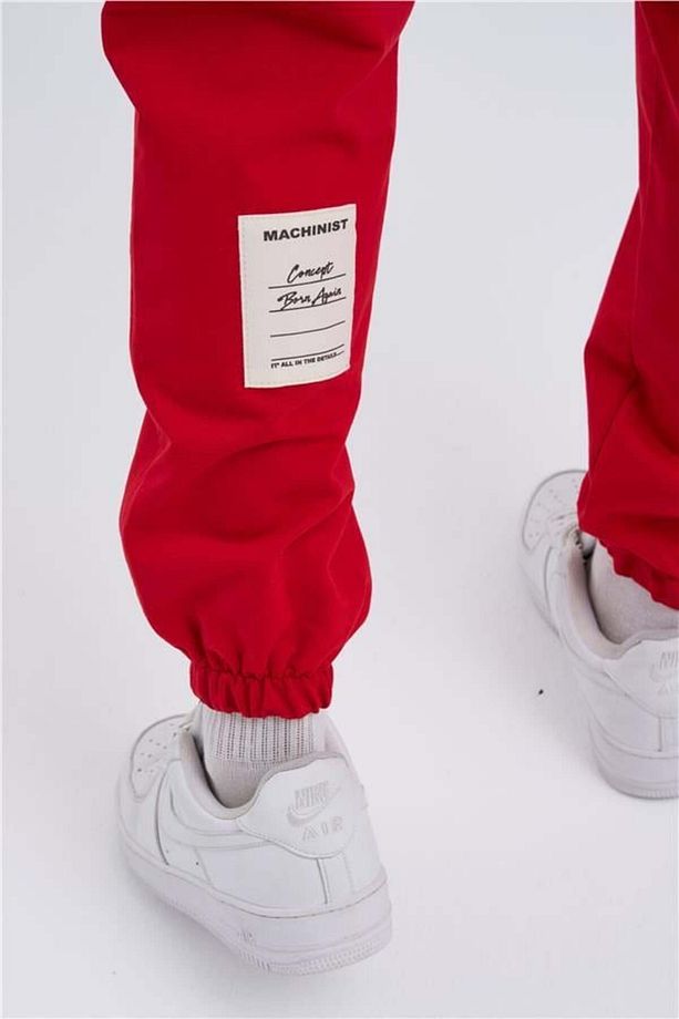 Oversize Basic Bel Paça Lastikli 3 Cepli Jogger Eşofman Altı RED - 1