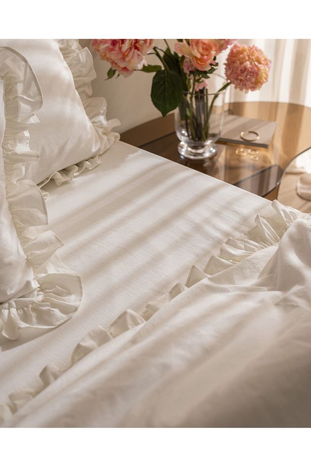 Obernai King Size %100 Pamuk Fırfırlı Düz Yıkamalı Nevresim Takımı - Beyaz - 5