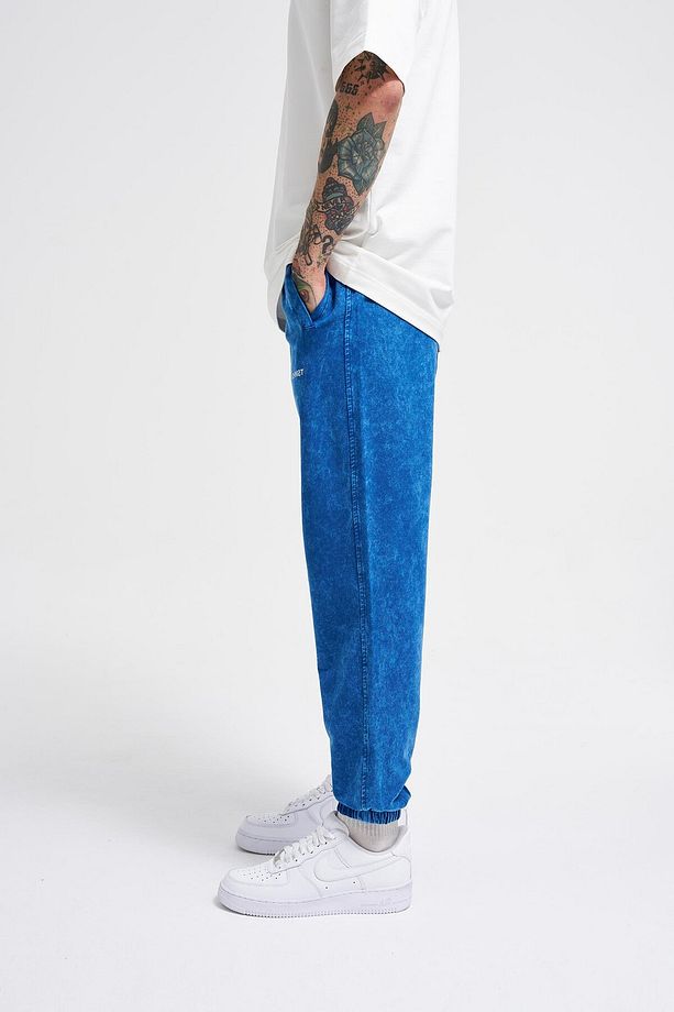 Erkek Luxury Basic Yıkamalı Jogger Eşofman Altı Indıgo Spotted - 3