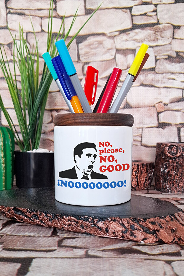 حامل أقلام سيراميك مطبوع عليه Michael Scott No Please No The Office منظم سطح المكتب