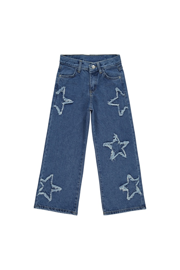Girl's Star Embroidered Blue Denim Jean Trousers 6-15 Years