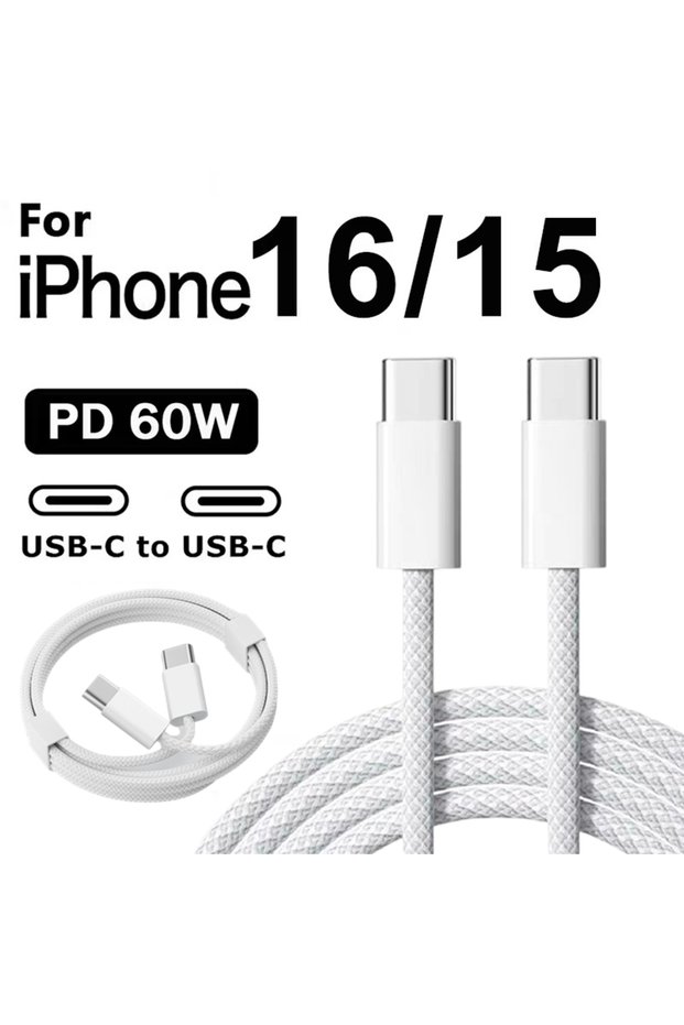 1m Light Gray PD 60W Original USB-C to Type-C Cable for iPhone 15 Plus 16 Pro Max Dual Type C Fast C