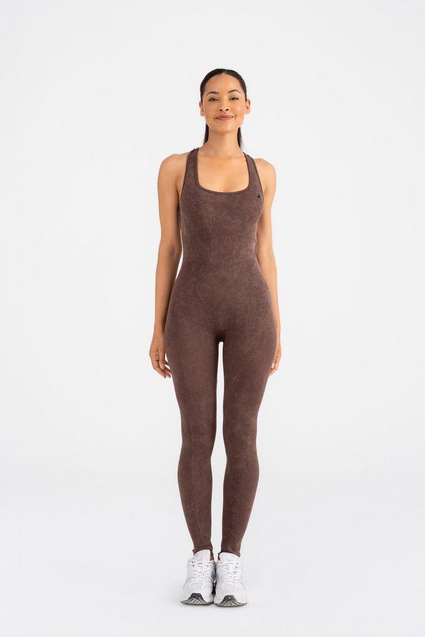 Acid Wash Push-Up Detailed Sports Jumpsuit