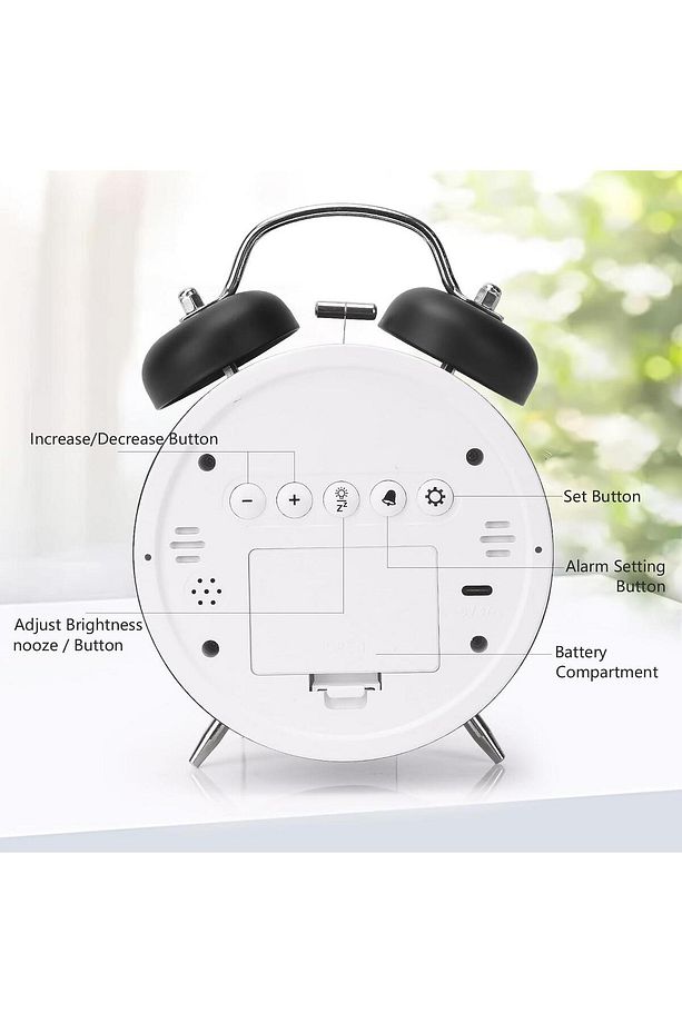 LED Ekranlı Analog Alarmlı Masa Saati Çalar Saat Pil Dereceli Çift Alarmlı Dijital Saat Siy - 7