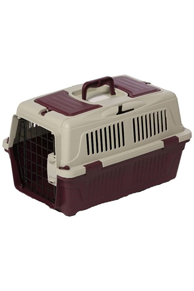 Dog & Cat Carrier Box Closed Top Dark Red L55CmsX W33Cms X H30 Cms