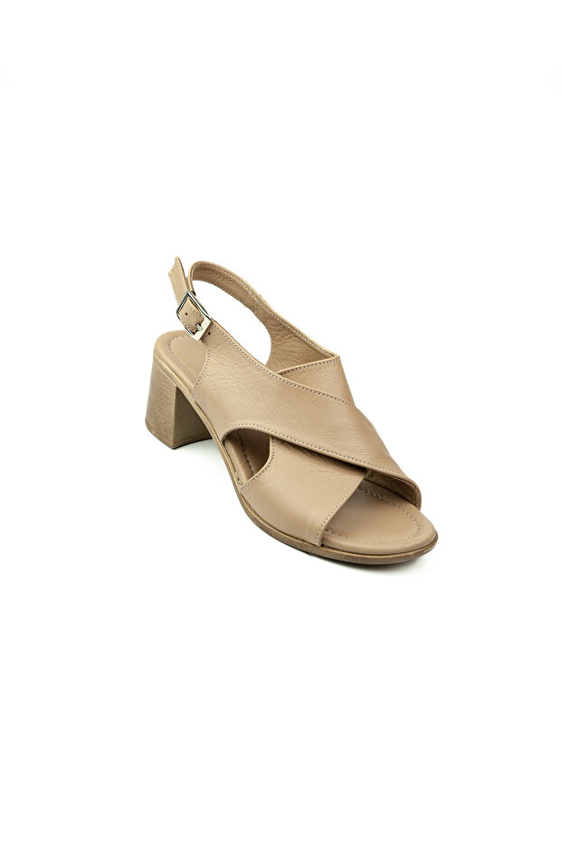 Babalı 1505 Charmia White Leather Heeled Women's Sandals